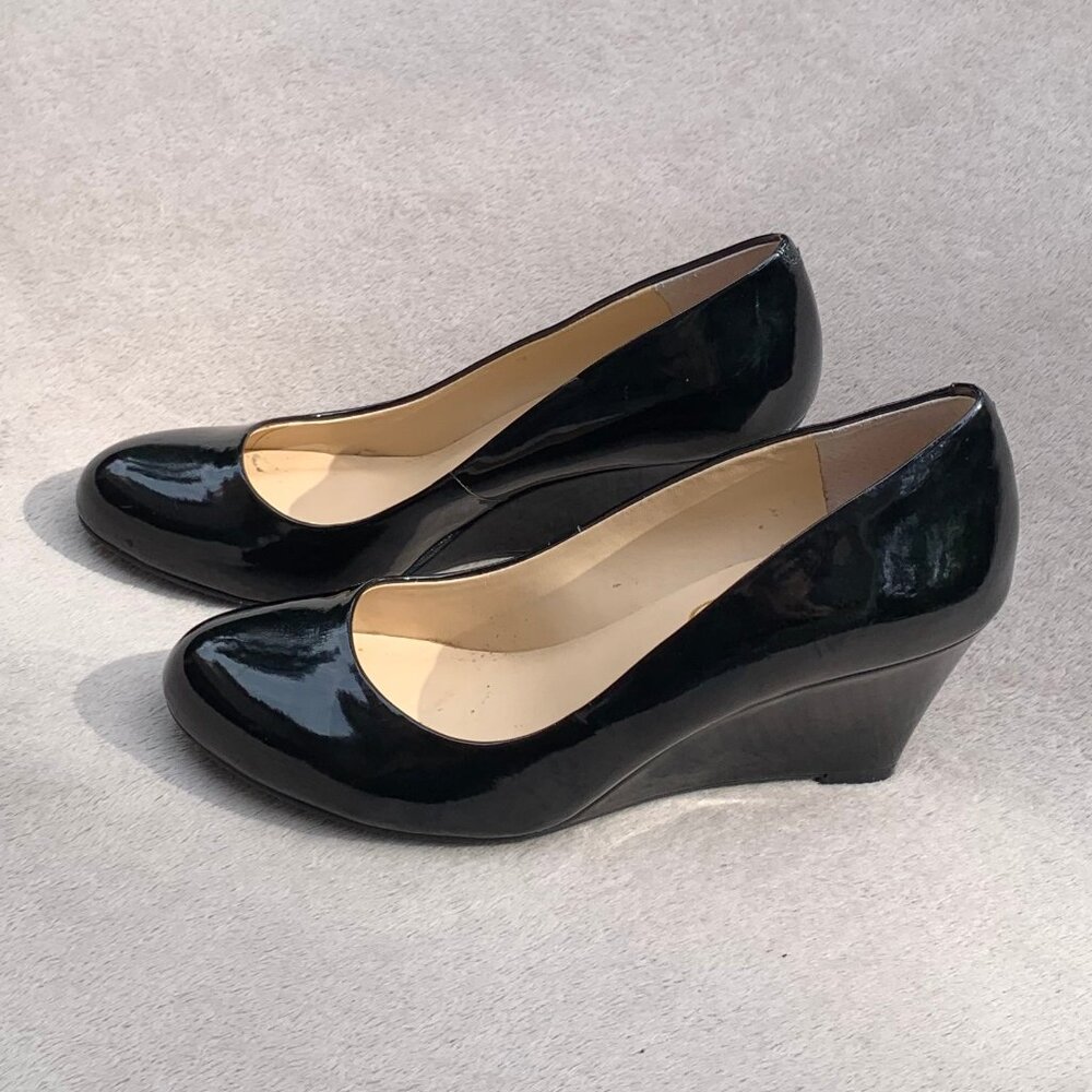 Jessica Simpson Faux Patent Leather Wedge Heels Sz 8.5 - Picture 2 of 14